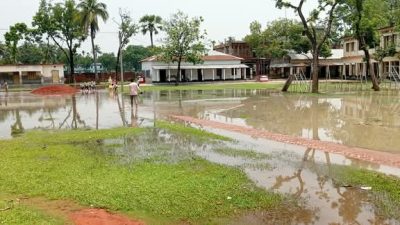 বৃষ্টির পানিতে পাঁচবিবি মডেল স্কুলের দুরাবস্থা