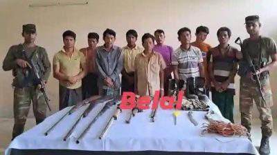 বান্দরবানের লামায় চাঁদাবাজি ও অপহরণের সাথে জড়িত সন্দেহে অভিযান চালিয়ে ৯ জনকে অস্ত্র সরঞ্জামসহ আটক করেছে সেনাবাহিনী